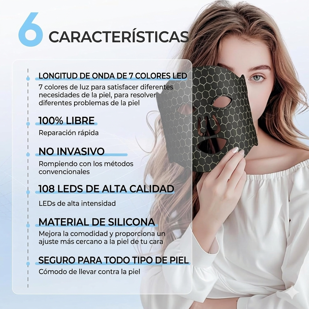 Máscara facial LED con terapia de luz roja para La cara y la piel
