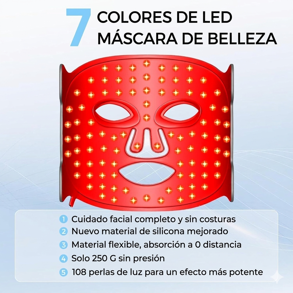 Máscara facial LED con terapia de luz roja para La cara y la piel